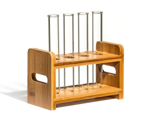 IMPREZOWE PROBÓWKI 4 szt. z drewnianym stojakiem PREZENT DLA CHEMIKA NA IMPREZE