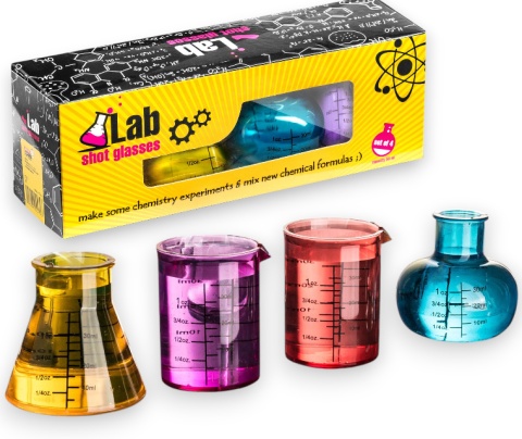 KIELONY Laboratoryjne MENZURKI 4szt PREZENT DLA CHEMIKA KIELISZKI NA IMPREZĘ GADGET