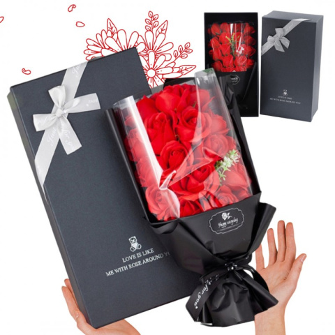 BUKIET zapachowych MYDLANYCH RÓŻ w ozdobnym pudełku RÓŻE MYDLANE CZERWONE NA PREZENT
