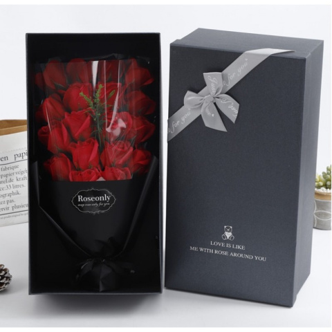 BUKIET zapachowych MYDLANYCH RÓŻ w ozdobnym pudełku RÓŻE MYDLANE CZERWONE NA PREZENT