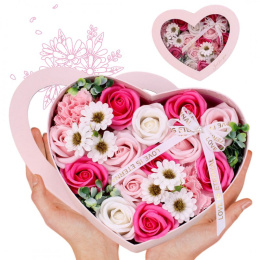 BUKIET zapachowych KWIATÓW MYDLANYCH w ozdobnym pudełku NA PREZENT