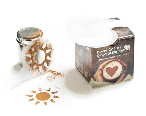 Zestaw dekoracyjny SZABLONY DO KAWY 16 szt. SHAKER PREZENT DLA BARISTY KAWOSZA GADGET