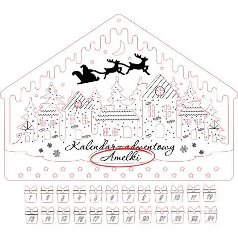 BAZA KALENDARZ ADWENTOWY DLA DZIECI WISZĄCY IMIĘ DREWNIANY DUŻY 42CM