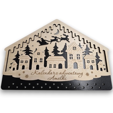 BAZA KALENDARZ ADWENTOWY DLA DZIECI WISZĄCY IMIĘ DREWNIANY DUŻY 42CM