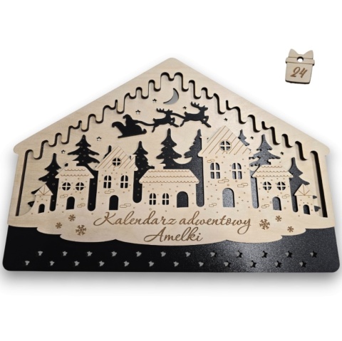 BAZA KALENDARZ ADWENTOWY DLA DZIECI WISZĄCY IMIĘ DREWNIANY DUŻY 42CM
