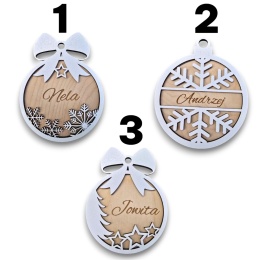 Bombka Drewniana Świąteczna z Imieniem Grawer Personalizowana Ozdoba Choinkowa PREZENT NA ŚWIĘTA