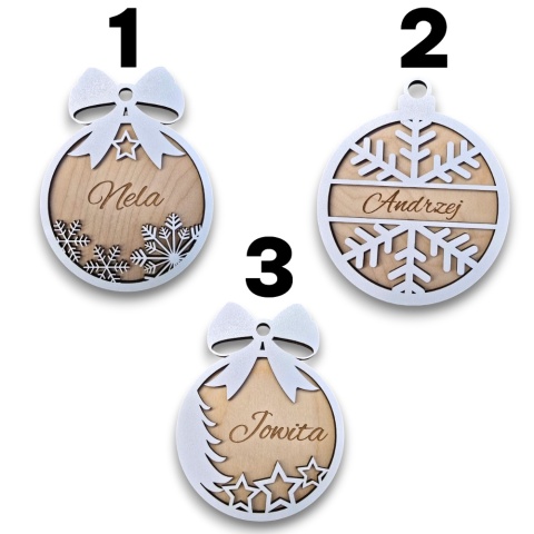 Bombka Drewniana Świąteczna z Imieniem Grawer Personalizowana Ozdoba Choinkowa PREZENT NA ŚWIĘTA