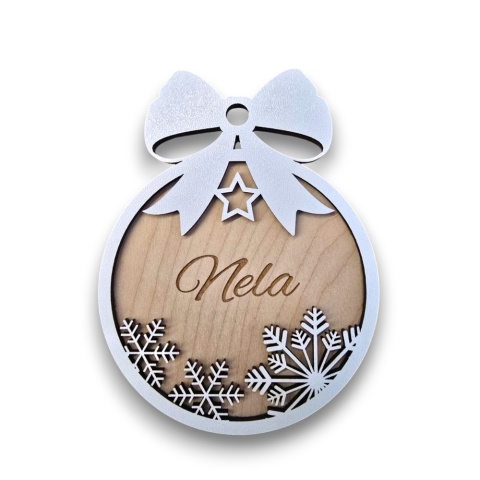 Bombka Drewniana Świąteczna z Imieniem Grawer Personalizowana Ozdoba Choinkowa PREZENT NA ŚWIĘTA