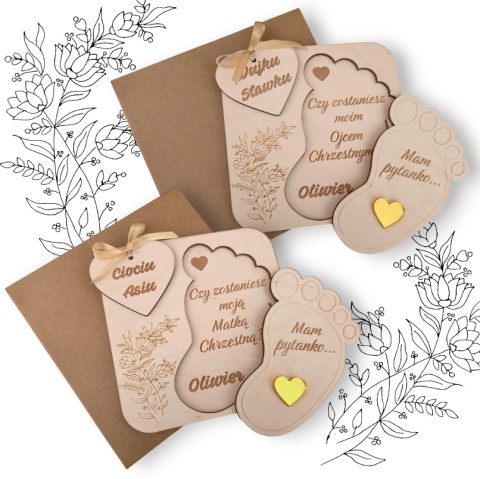 CIOCIU CZY ZOSTANIESZ MOJĄ CHRZESTNĄ WUJKU ZAPROSZENIE PROŚBA DREWNO STÓPKA