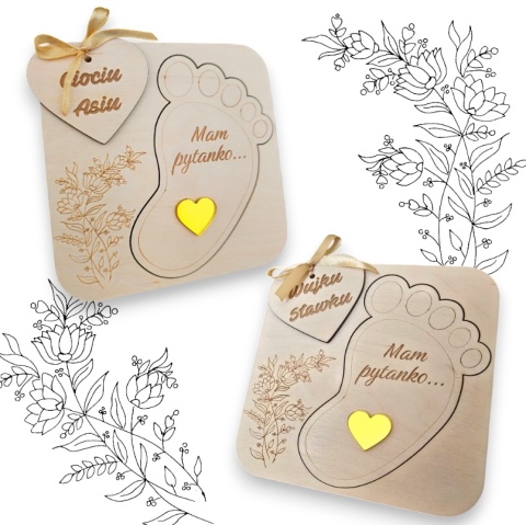 CIOCIU CZY ZOSTANIESZ MOJĄ CHRZESTNĄ WUJKU ZAPROSZENIE PROŚBA DREWNO STÓPKA