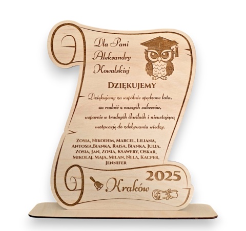 Dyplom DREWNO Statuetka DLA NAUCZYCIELA PODZIĘKOWANIE ZAKOŃCZENIE ROKU GRAWER + IMIONA Dyplom DREWNO Statuetka DLA NAUCZYCIELA PODZIĘKOWANIE ZAKOŃCZENIE ROKU GRAWER + IMIONA