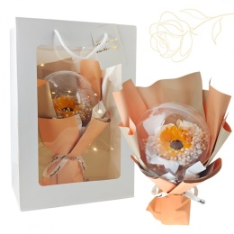 FLOWER BOX BUKIET ZAPACHOWYCH KWIATÓW MYDLANYCH W TOREBCE świecące LED KULA PREZENT URODZINY DLA NIEJ