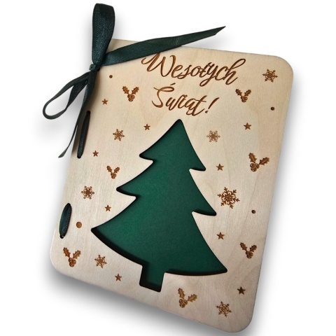 KARTKA DREWNIANA PERSONALIZOWANA NA ŚWIĘTA WESOŁYCH ŚWIĄT + KOPERTA