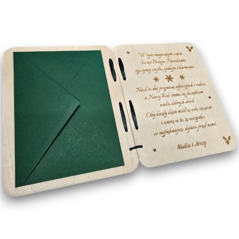 KARTKA DREWNIANA PERSONALIZOWANA NA ŚWIĘTA WESOŁYCH ŚWIĄT + KOPERTA