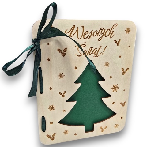 KARTKA DREWNIANA PERSONALIZOWANA NA ŚWIĘTA WESOŁYCH ŚWIĄT + KOPERTA