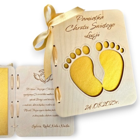KARTKA NA CHRZEST ŚWIĘTY PAMIĄTKA CHRZTU ŚWIĘTEGO KOPERTA DREWNIANA PERSONALIZOWANA