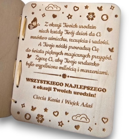 KARTKA NA URODZINY JEDNOROŻEC KARTKA DREWNIANA URODZINY 1-9 PERSONALIZOWANA + KOPERTA ZŁOTA