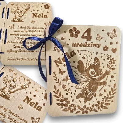 KARTKA NA URODZINY KARTKA DLA DZIECI DREWNIANA URODZIOWA PERSONALIZOWANA + KOPERTA