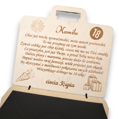 KARTKA PREZENT NA 18 URODZINY OSIEMNASTKĘ WALIZKA KOPERTA NA PIENIĄDZE VOUCHER BON