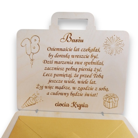 KARTKA PREZENT NA 18 URODZINY OSIEMNASTKĘ WALIZKA KOPERTA NA PIENIĄDZE VOUCHER BON