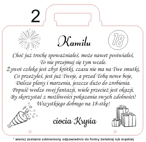 KARTKA PREZENT NA 18 URODZINY OSIEMNASTKĘ WALIZKA KOPERTA NA PIENIĄDZE VOUCHER BON