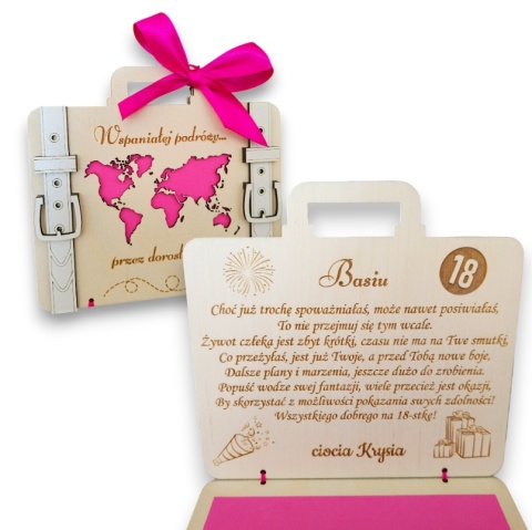 KARTKA PREZENT NA 18 URODZINY OSIEMNASTKĘ WALIZKA KOPERTA NA PIENIĄDZE VOUCHER BON