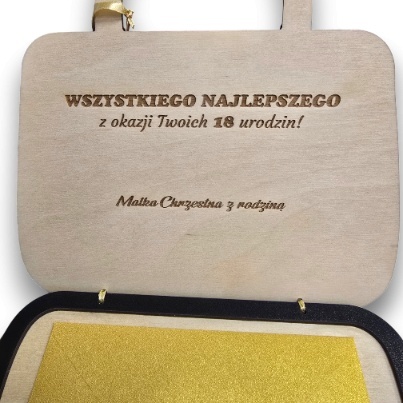 KARTKA TOREBKA NA URODZINY 18 20 30 40 50 60 70 LAT + KOPERTA PERSONALIZOWANA DREWNO