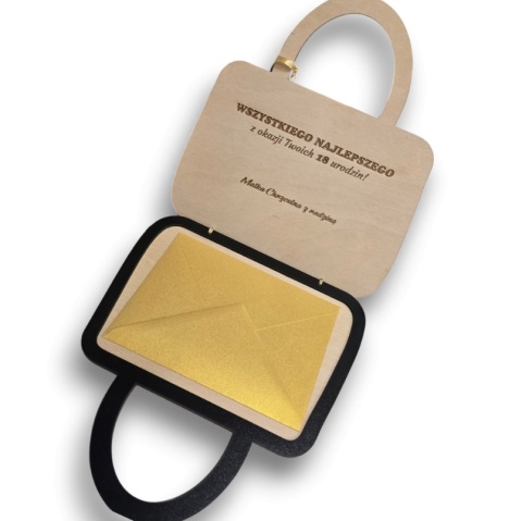 KARTKA TOREBKA NA URODZINY 18 20 30 40 50 60 70 LAT + KOPERTA PERSONALIZOWANA DREWNO