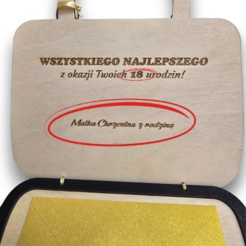 KARTKA TOREBKA NA URODZINY 18 20 30 40 50 60 70 LAT + KOPERTA PERSONALIZOWANA DREWNO