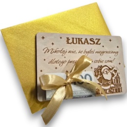 MIKOŁAJKOWY BON PODARUNKOWY VOUCHER NA PIENIĄDZE MIKOŁAJ WIE + KOPERTA