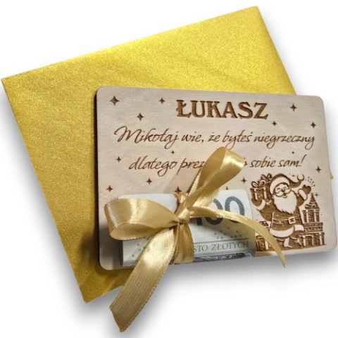 MIKOŁAJKOWY BON PODARUNKOWY VOUCHER NA PIENIĄDZE MIKOŁAJ WIE + KOPERTA