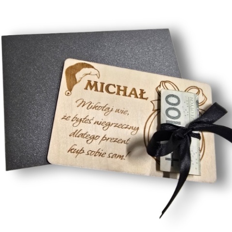 MIKOŁAJKOWY BON PODARUNKOWY VOUCHER NA PIENIĄDZE MIKOŁAJ WIE + KOPERTA