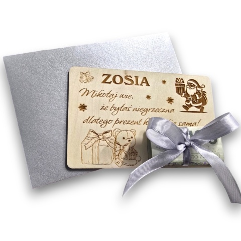MIKOŁAJKOWY BON PODARUNKOWY VOUCHER NA PIENIĄDZE MIKOŁAJ WIE + KOPERTA