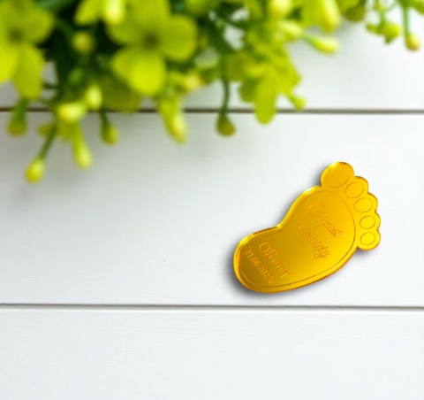 Magnes CHRZEST ŚWIĘTY Podziękowania dla gości STÓPKA Złote Lustro + Woreczek