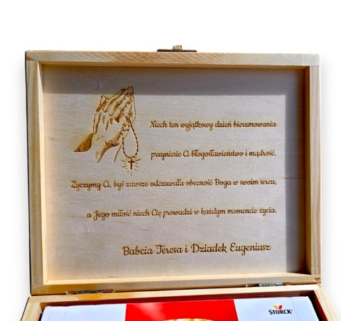 PAMIĄTKA BIERZMOWANIA Prezent na Bierzmowanie Pudełko na pieniądze Merci IMIĘ Personalizacja Grawer