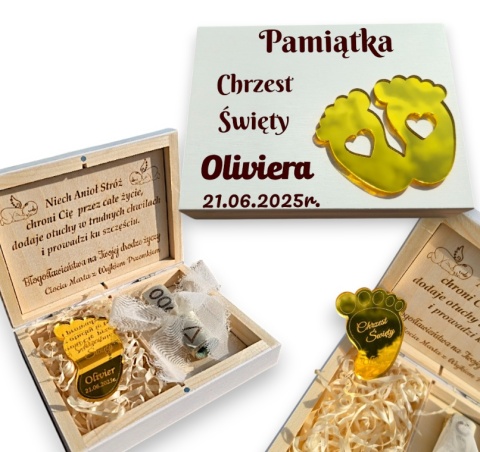 PAMIĄTKA CHRZTU ŚWIĘTEGO PUDEŁKO NA PIENIĄDZE + MAGNES GRAWER