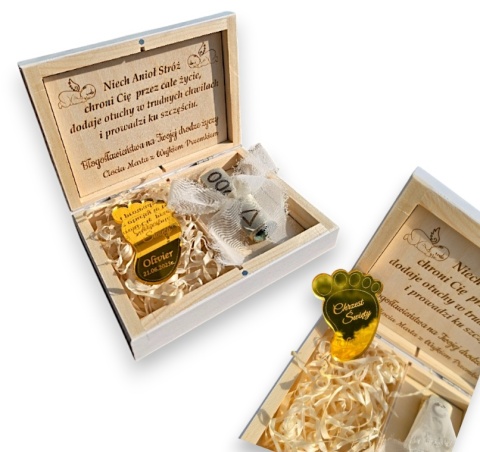 PAMIĄTKA CHRZTU ŚWIĘTEGO PUDEŁKO NA PIENIĄDZE + MAGNES GRAWER