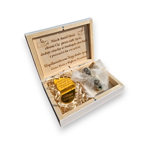 PAMIĄTKA CHRZTU ŚWIĘTEGO PUDEŁKO NA PIENIĄDZE + MAGNES GRAWER