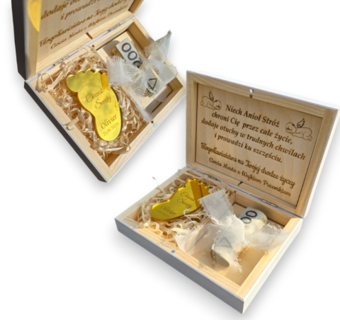 PAMIĄTKA CHRZTU ŚWIĘTEGO PUDEŁKO NA PIENIĄDZE + MAGNES GRAWER