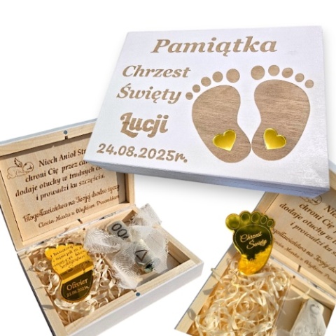 PAMIĄTKA CHRZTU ŚWIĘTEGO PUDEŁKO NA PIENIĄDZE + MAGNES GRAWER