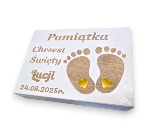 PAMIĄTKA CHRZTU ŚWIĘTEGO PUDEŁKO NA PIENIĄDZE + MAGNES GRAWER