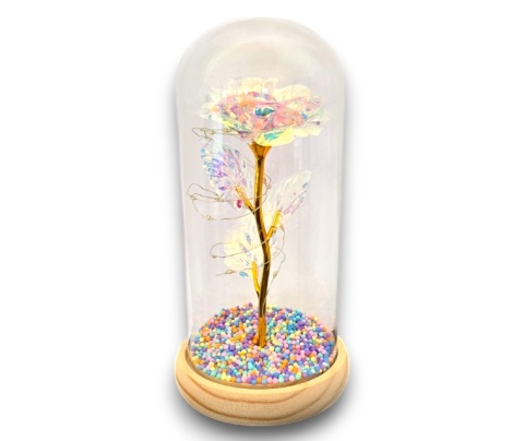 WIECZNA RÓŻA W SZKLE LED ŚWIECĄCA PREZENT Z GRAWEREM DZIEŃ KOBIET MAMY ŻONY