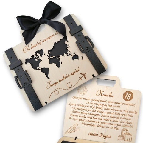 KARTKA PREZENT NA 18 URODZINY OSIEMNASTKĘ WALIZKA KOPERTA NA PIENIĄDZE VOUCHER BON