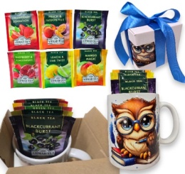 Zestaw Kubek DLA NAUCZYCIELA SOWA PREZENT Dzień Nauczyciela + Herbata 6szt. + Pudełko