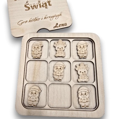 ŚWIĄTECZNA GRA RODZINNA KÓŁKO KRZYŻYK DREWNIANA PERSONALIZOWANA NA PREZENT