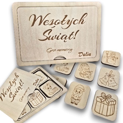 ŚWIĄTECZNA GRA RODZINNA MEMORY DREWNIANA PERSONALIZOWANA NA PREZENT