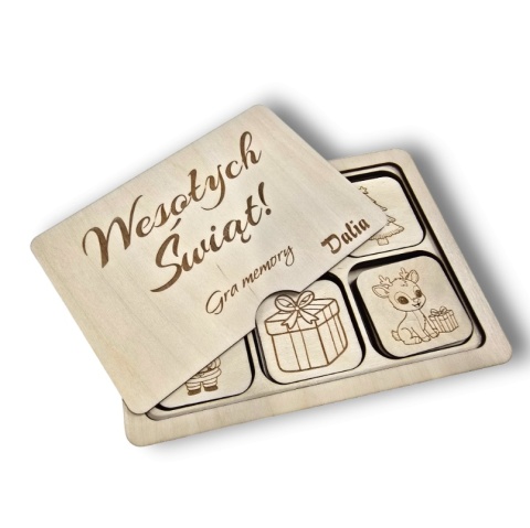 ŚWIĄTECZNA GRA RODZINNA MEMORY DREWNIANA PERSONALIZOWANA NA PREZENT