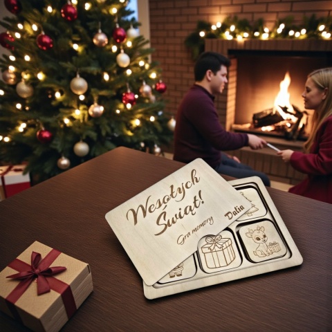 ŚWIĄTECZNA GRA RODZINNA MEMORY DREWNIANA PERSONALIZOWANA NA PREZENT