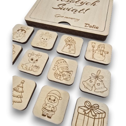 ŚWIĄTECZNA GRA RODZINNA MEMORY DREWNIANA PERSONALIZOWANA NA PREZENT