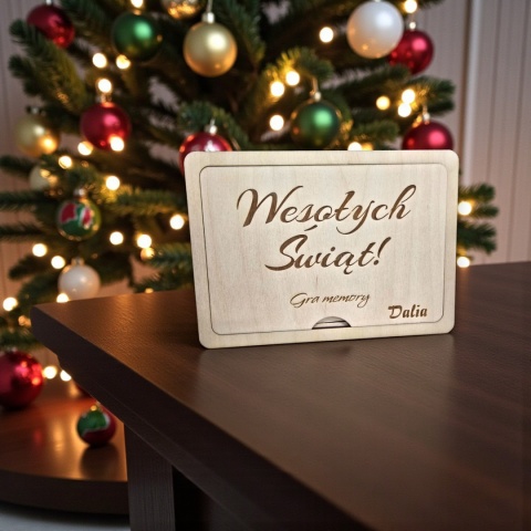 ŚWIĄTECZNA GRA RODZINNA MEMORY DREWNIANA PERSONALIZOWANA NA PREZENT
